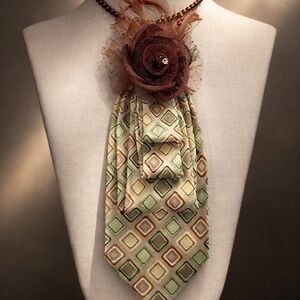 OOAK Fabulous Necktie Necklace w/Brooch & Beaded Necklace Croft & Barrow